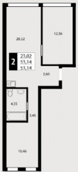 Двухкомнатная квартира 53.14 м²